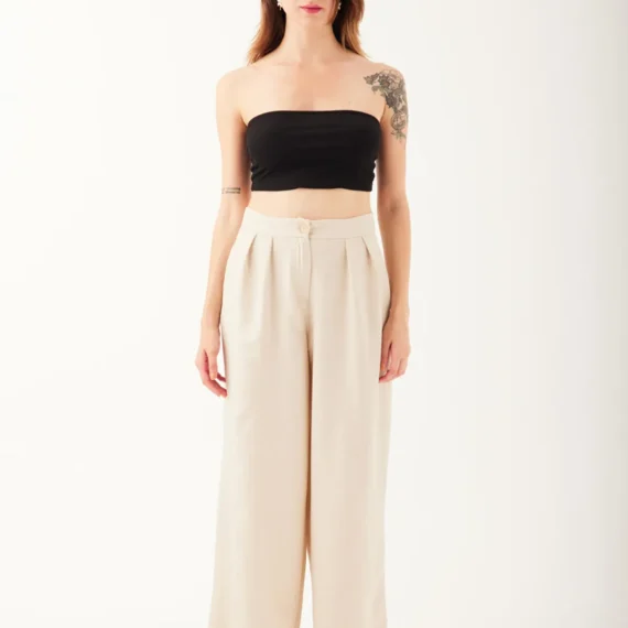 Krem - Heystil Pileli Kadın Palazzo Pantolon