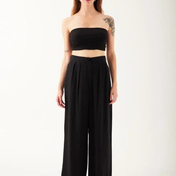 Krem - Heystil Pileli Kadın Palazzo Pantolon