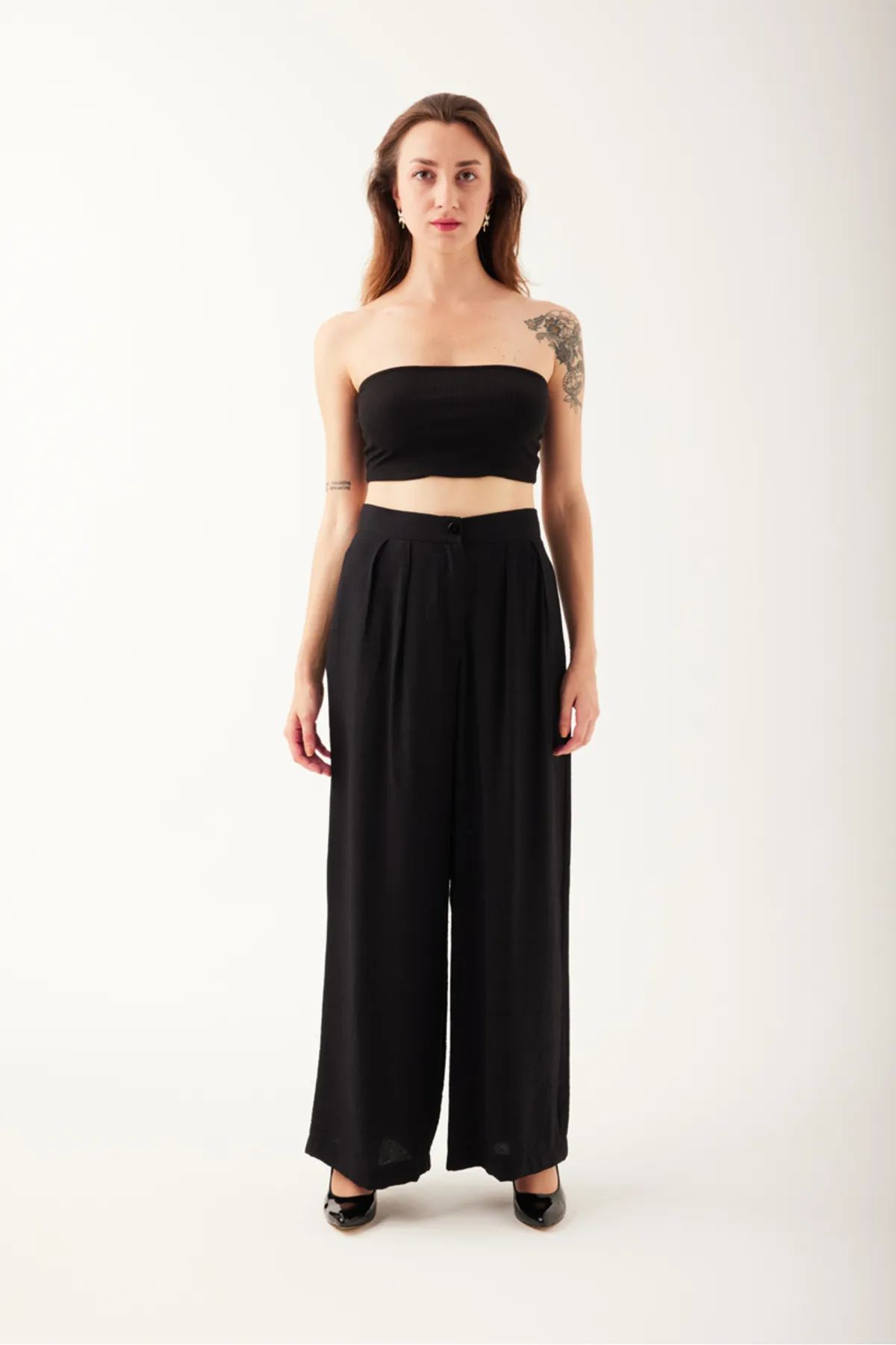 Krem - Heystil Pileli Kadın Palazzo Pantolon