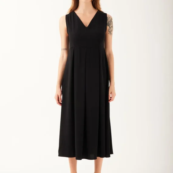 Heystil V Yaka Pileli Kadın Elbise