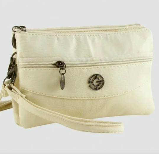 4 Gözlü Fermuarlı Yeni Sezon Askılı Kadın Çanta Krem